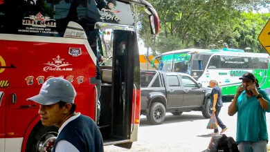 Buses a los costados de la via